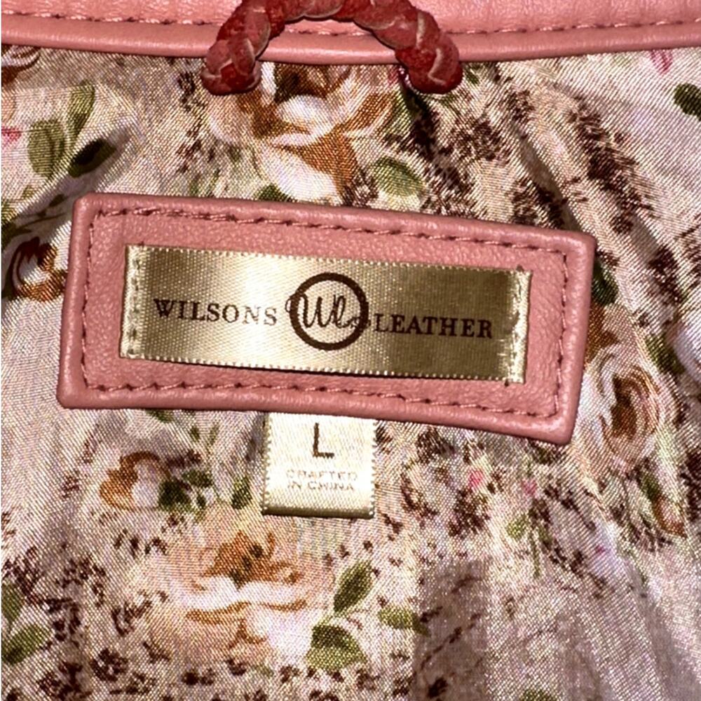 Wilson Vintage Rare Pink 100% Leather Bomber Moto Zip Up Jacket Zip Size Large - Picture 10 of 12